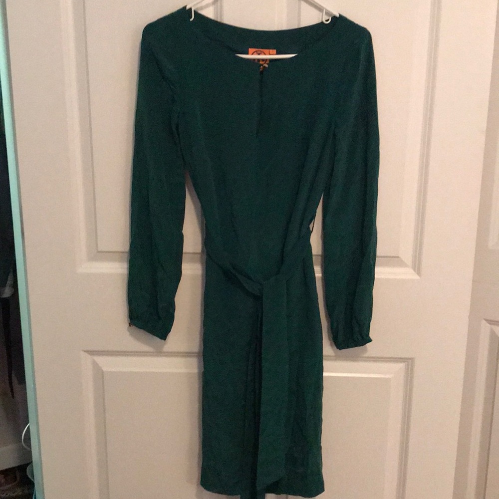 Tory Burch green silk shirt dress
